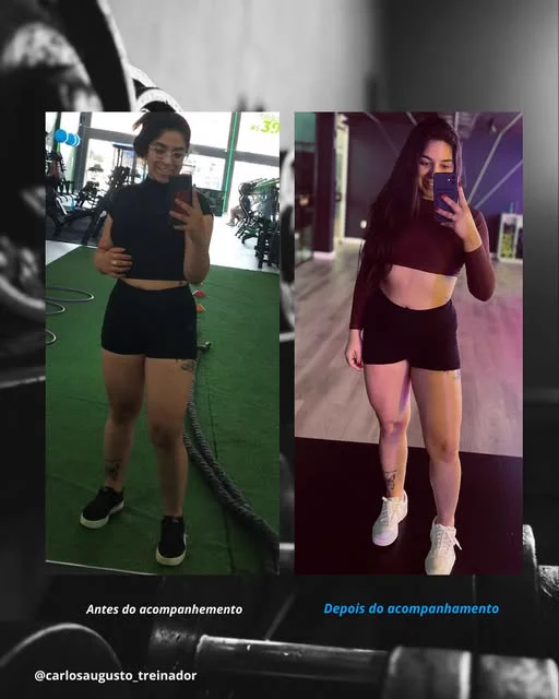 Aluna do Alta Performance Clube antes e depois do acompanhamento